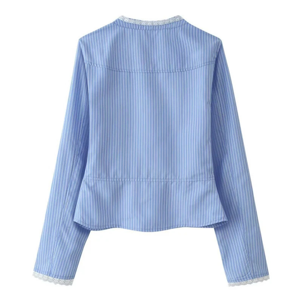 ZARA Lace Patchwork Contrast Stripe Shirt Jacket